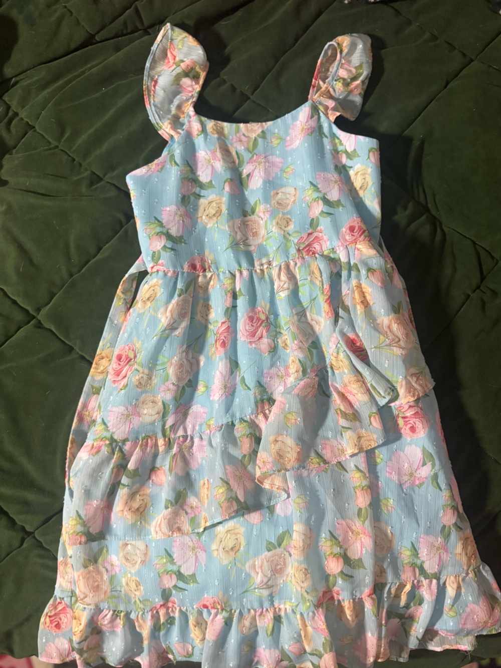 Angels Light Blue Floral Dress with Pink and Cream Roses